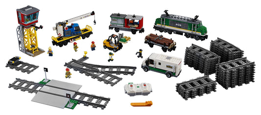 LEGO crane wagon with rotating boom adds dynamic loading action for imaginative scenes.