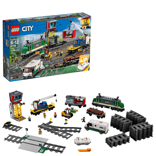 LEGO City Cargo Train engine with a 10-speed Bluetooth remote for responsive play.