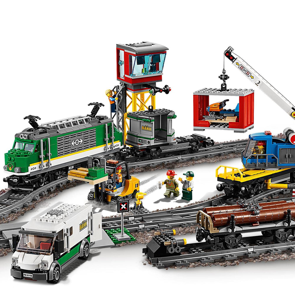 LEGO City Cargo Train log wagon ready to haul timber safely.