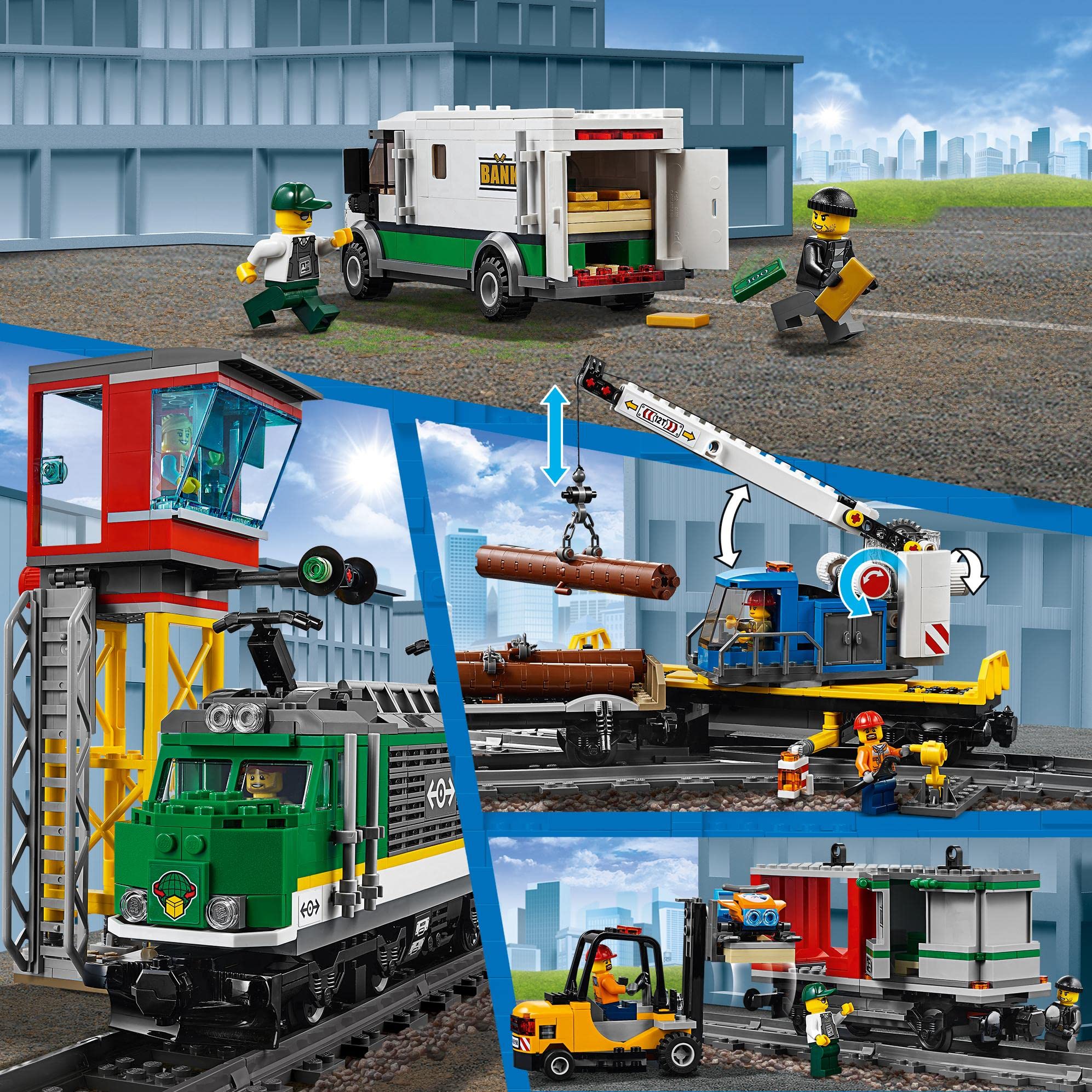 LEGO City Cargo Train remote control and motorized engine for authentic operation.