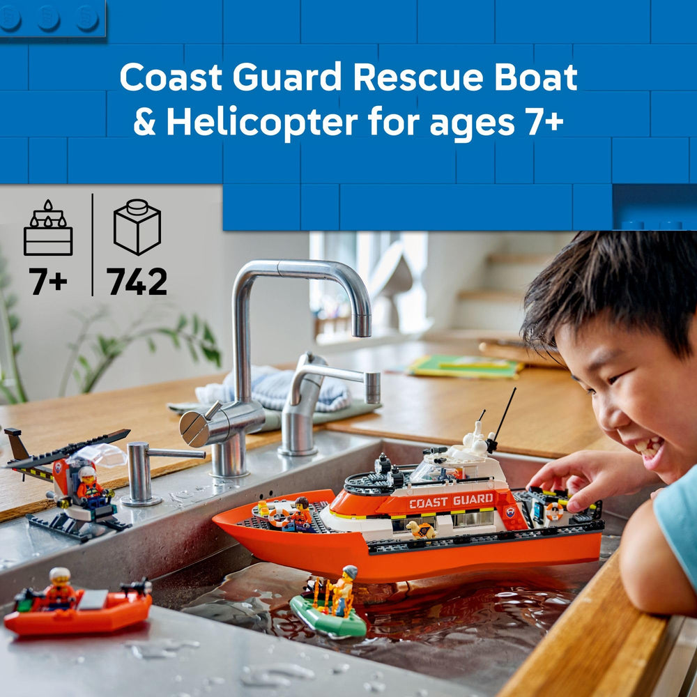 LEGO City Coast Guard Rescue Helicopter image, aerial rescue play on the helipad.