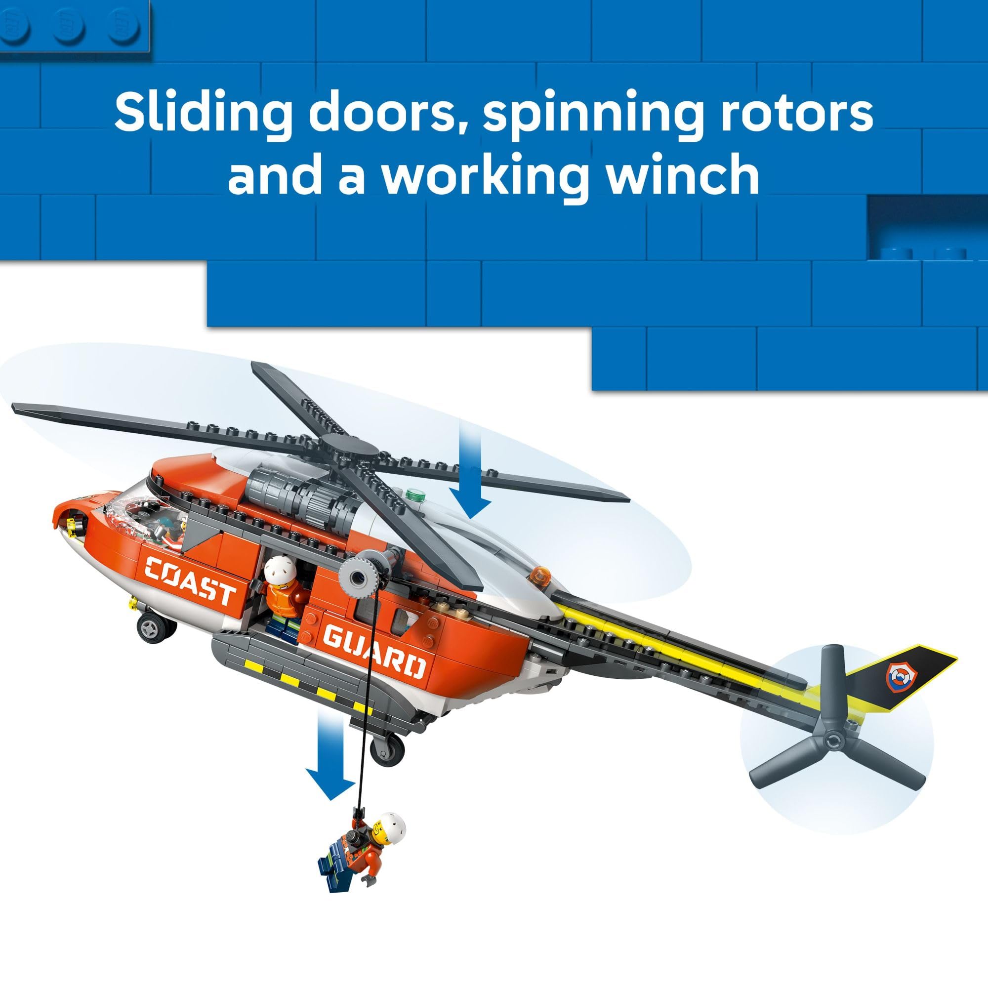 LEGO City Coast Guard winch feature enabling crew lowering scenarios