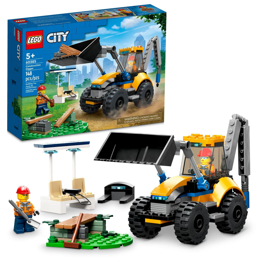 LEGO City Construction Digger front view highlights realistic details for imaginative play