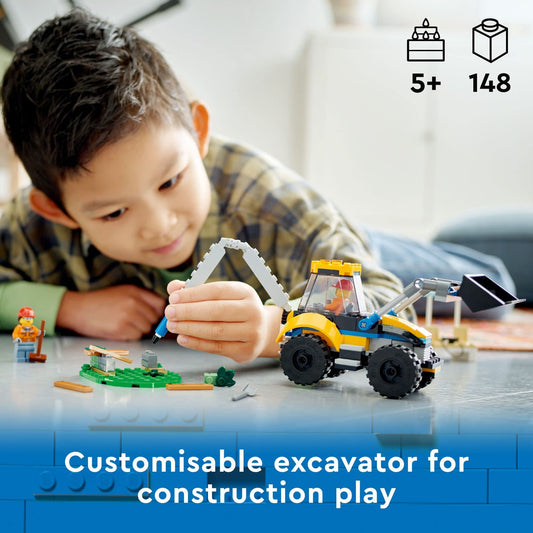 LEGO City Construction Digger side view shows interchangeable tools for creative builds