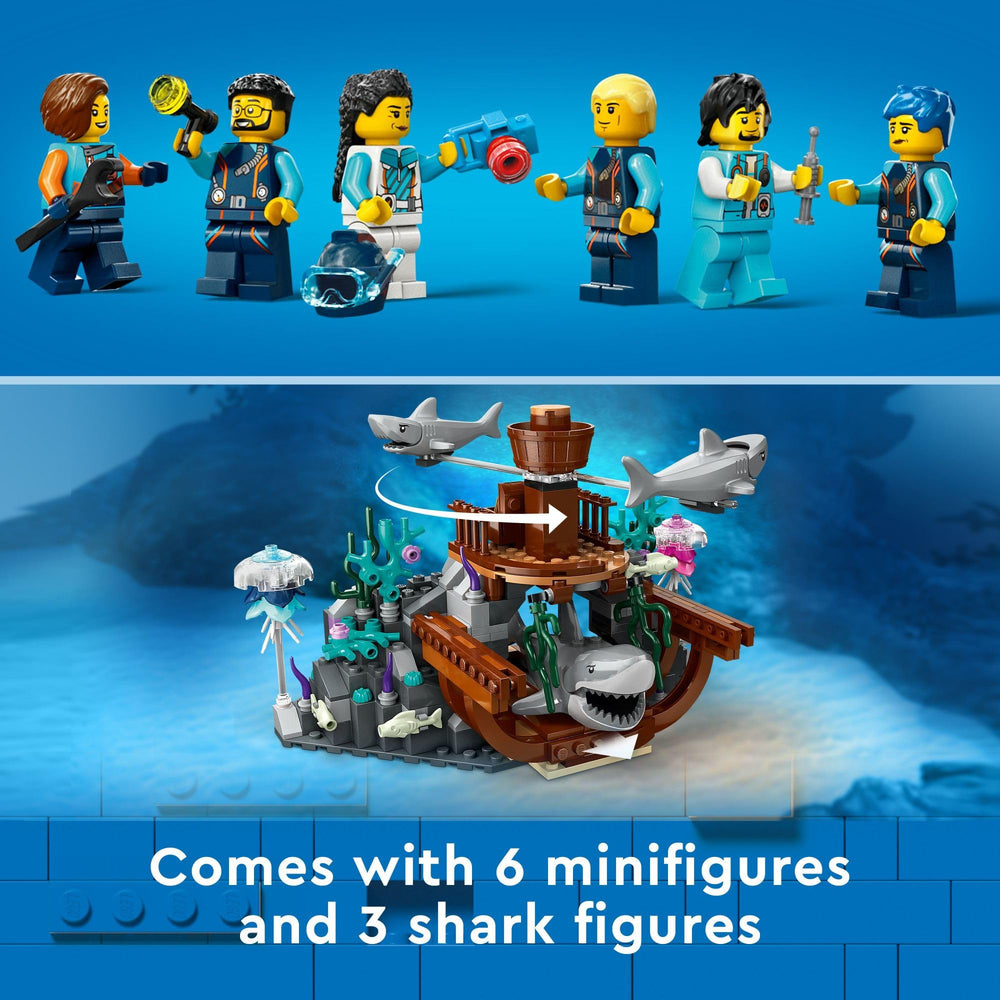 LEGO City Deep-Sea Explorer Submarine includes six minifigures for crew adventures