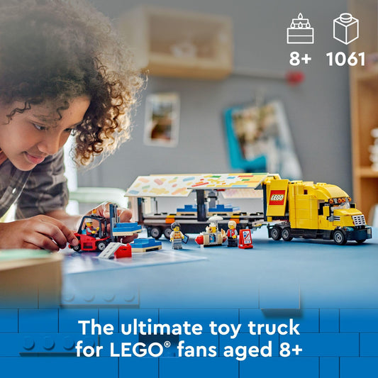 LEGO City Yellow Delivery Truck side trailer open reveals cargo space for playset pallets