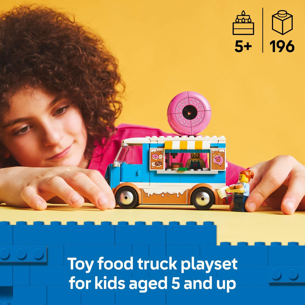 LEGO City Donut Truck detachable kiosk allows extended pretend play with friends.