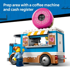 LEGO City Donut Truck minifigs invite kids to role-play café service.