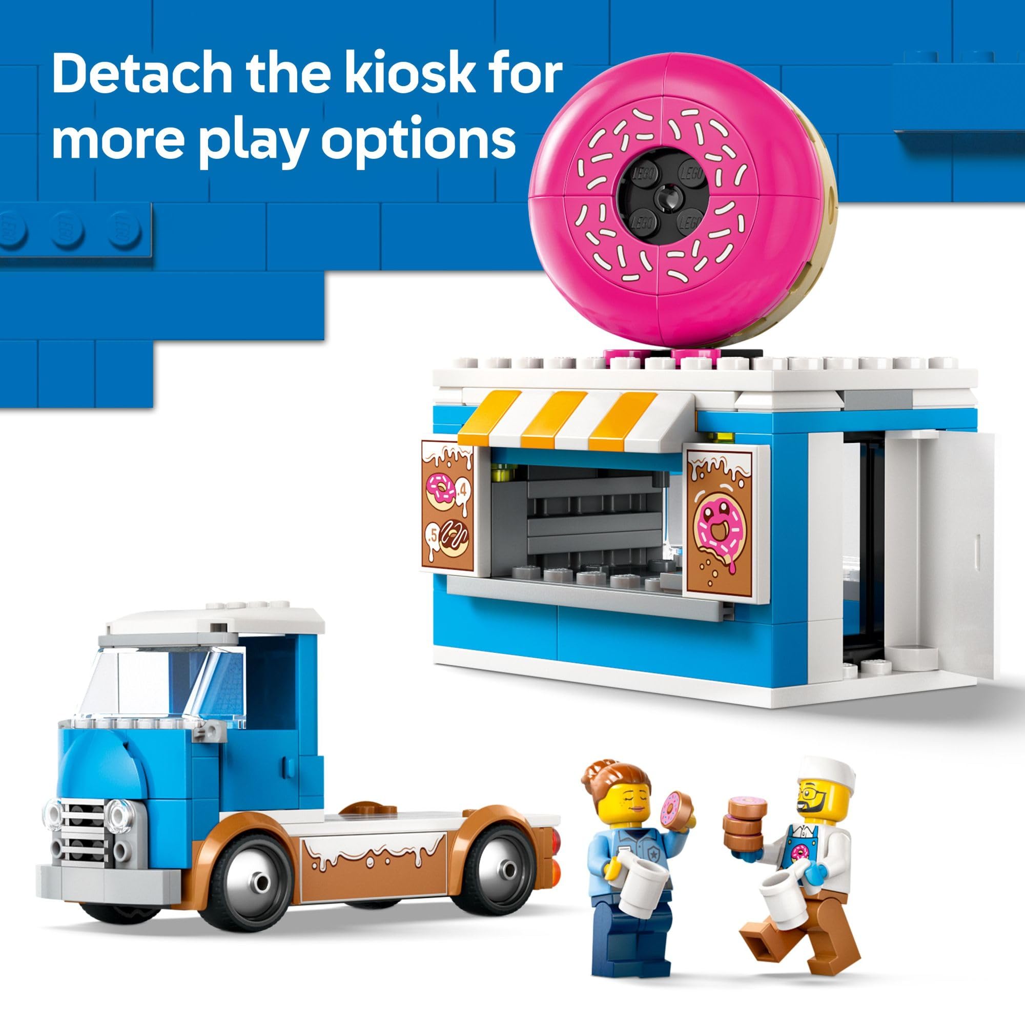 LEGO City Donut Truck pretend-play accessories enrich storytelling and collaboration.