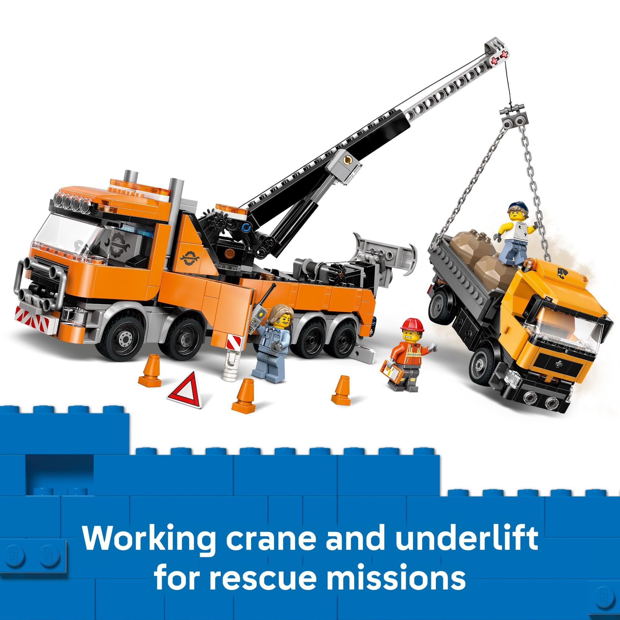LEGO City dump truck with boulder cargo ready for transport