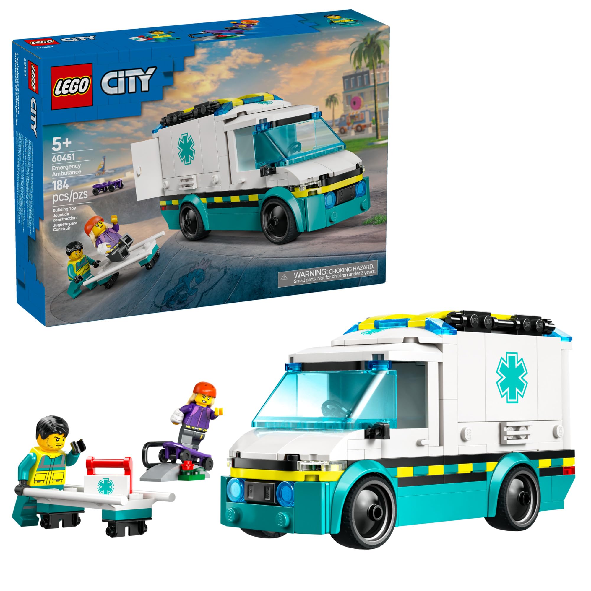 LEGO City Emergency Ambulance front view for imaginative rescue play