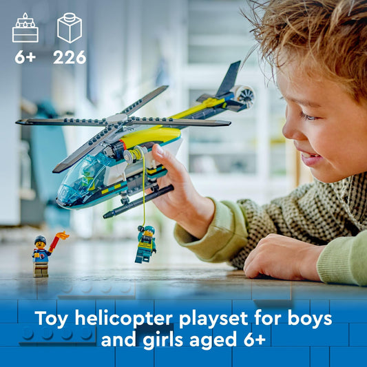 LEGO City Emergency Rescue Helicopter rotors spin for action-packed flights