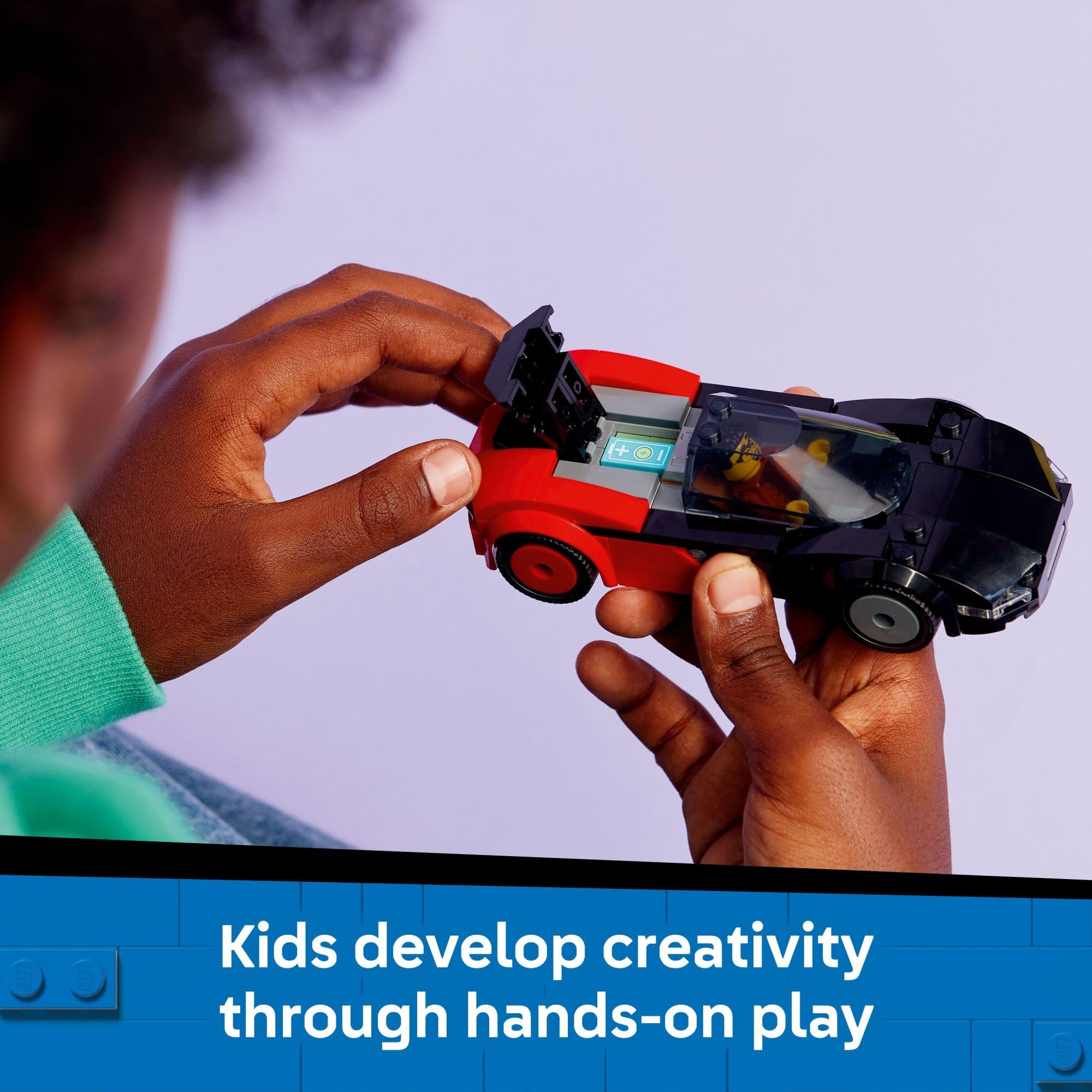 LEGO City EV Supercar driver minifigure ready for action.