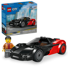 LEGO City EV Supercar front view showing sleek aerodynamics for fast pretend races.
