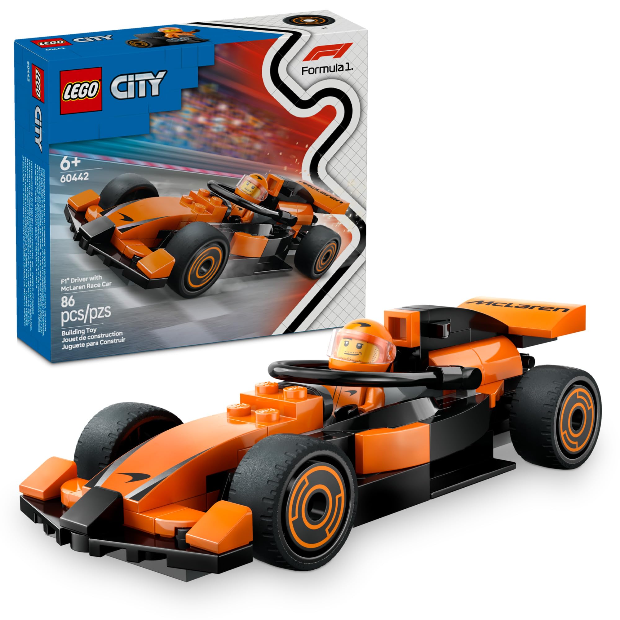 LEGO City F1 Driver McLaren race car toy with aerodynamic design for fast racing play