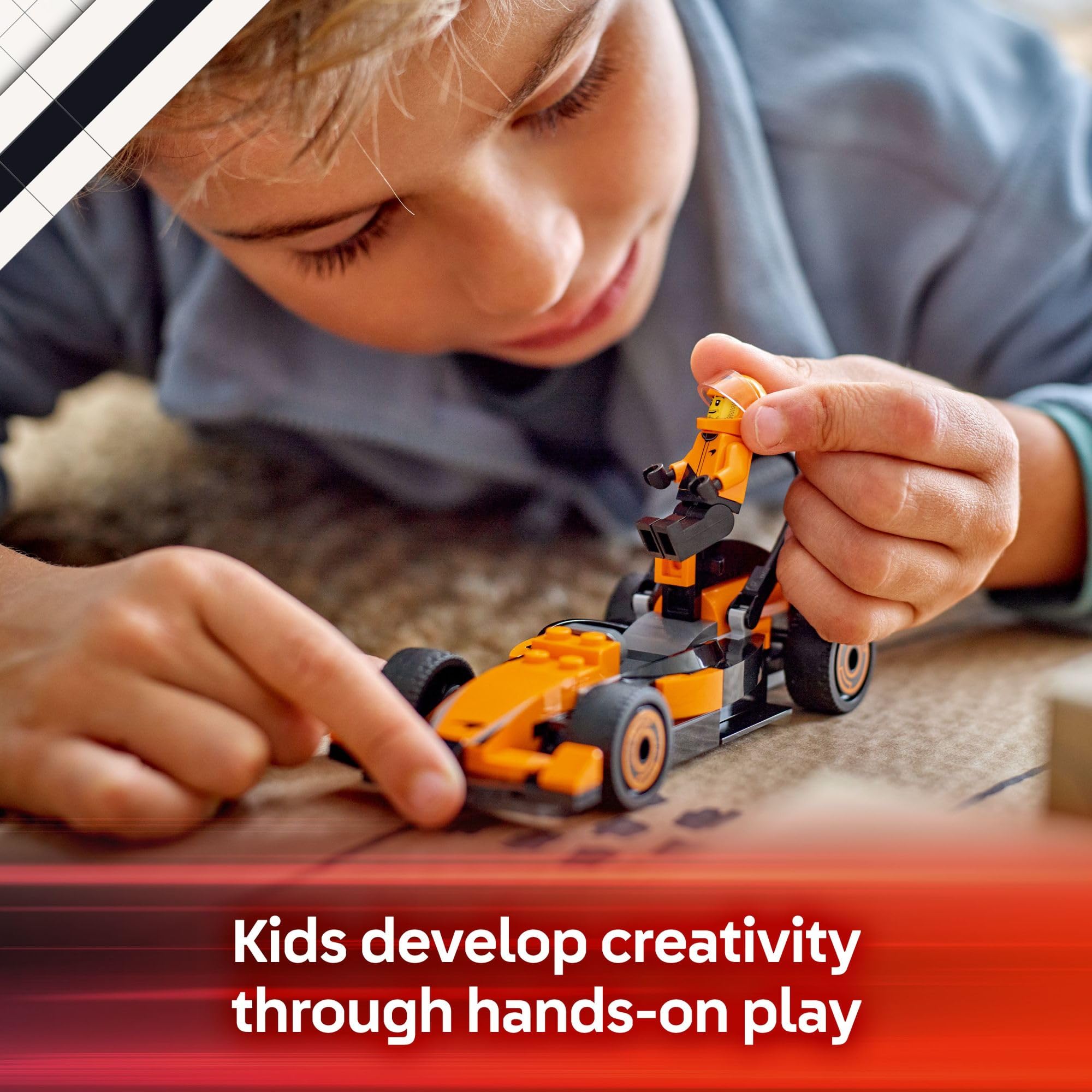 Gift-ready LEGO City F1 McLaren kit for ages 6 and up