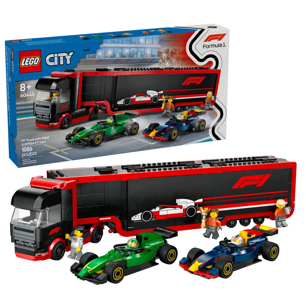 LEGO City F1 Truck with trailer ready for imaginative racing play