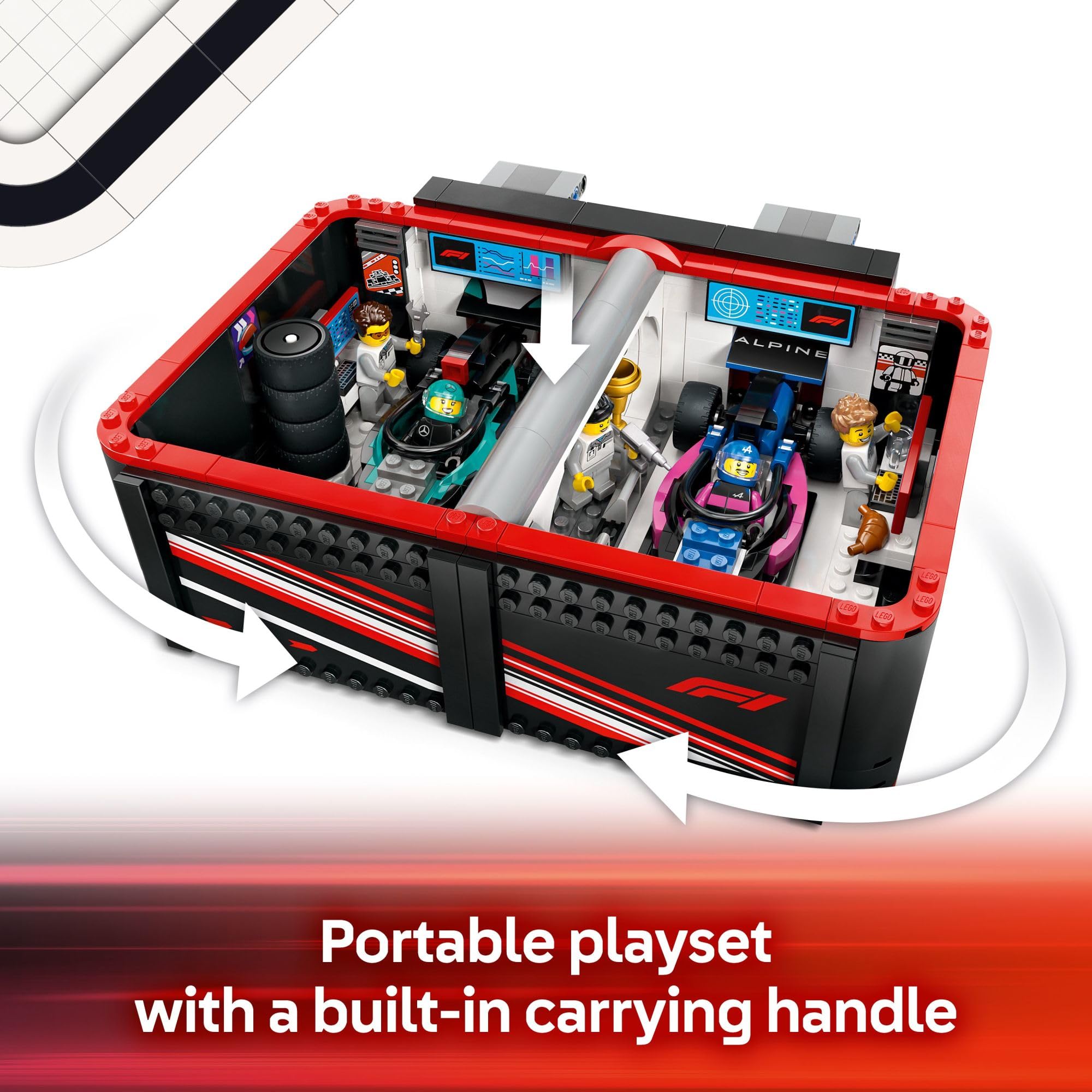 LEGO City F1 workbenches and tools for hands-on building
