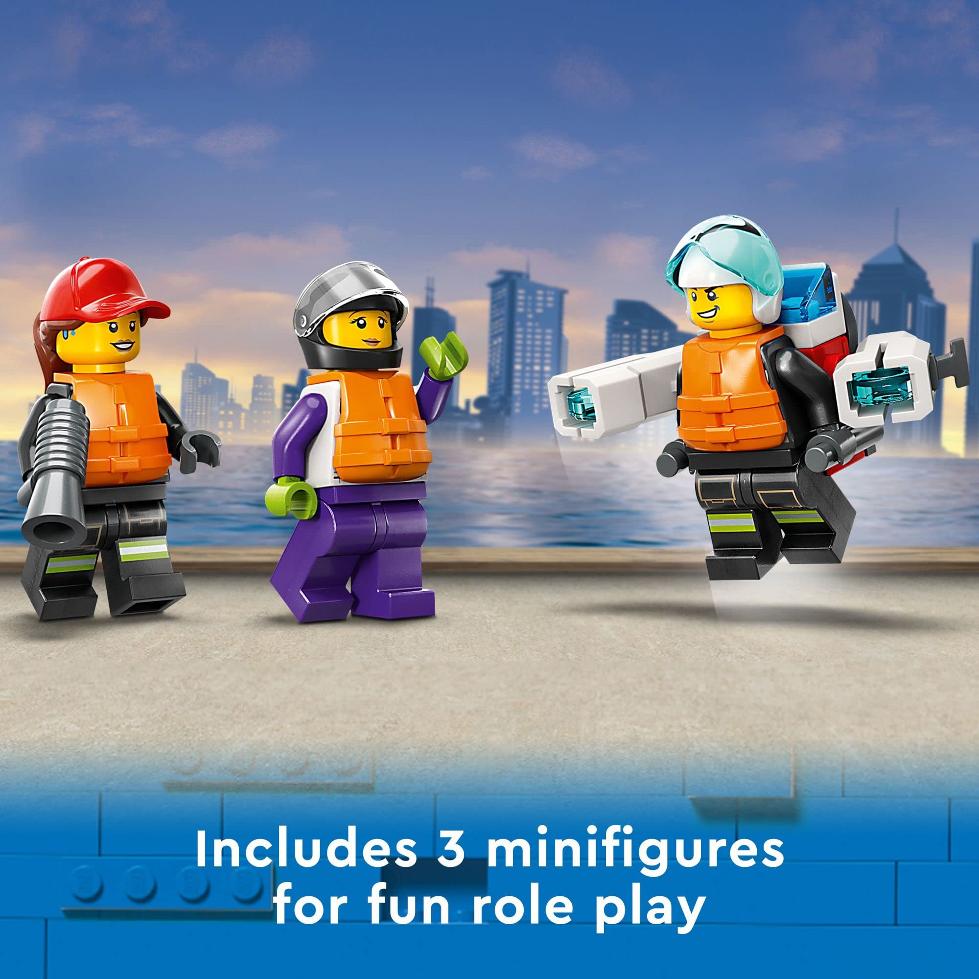 LEGO City Fire Rescue Boat 60373 bright colors attract attention during pretend rescues