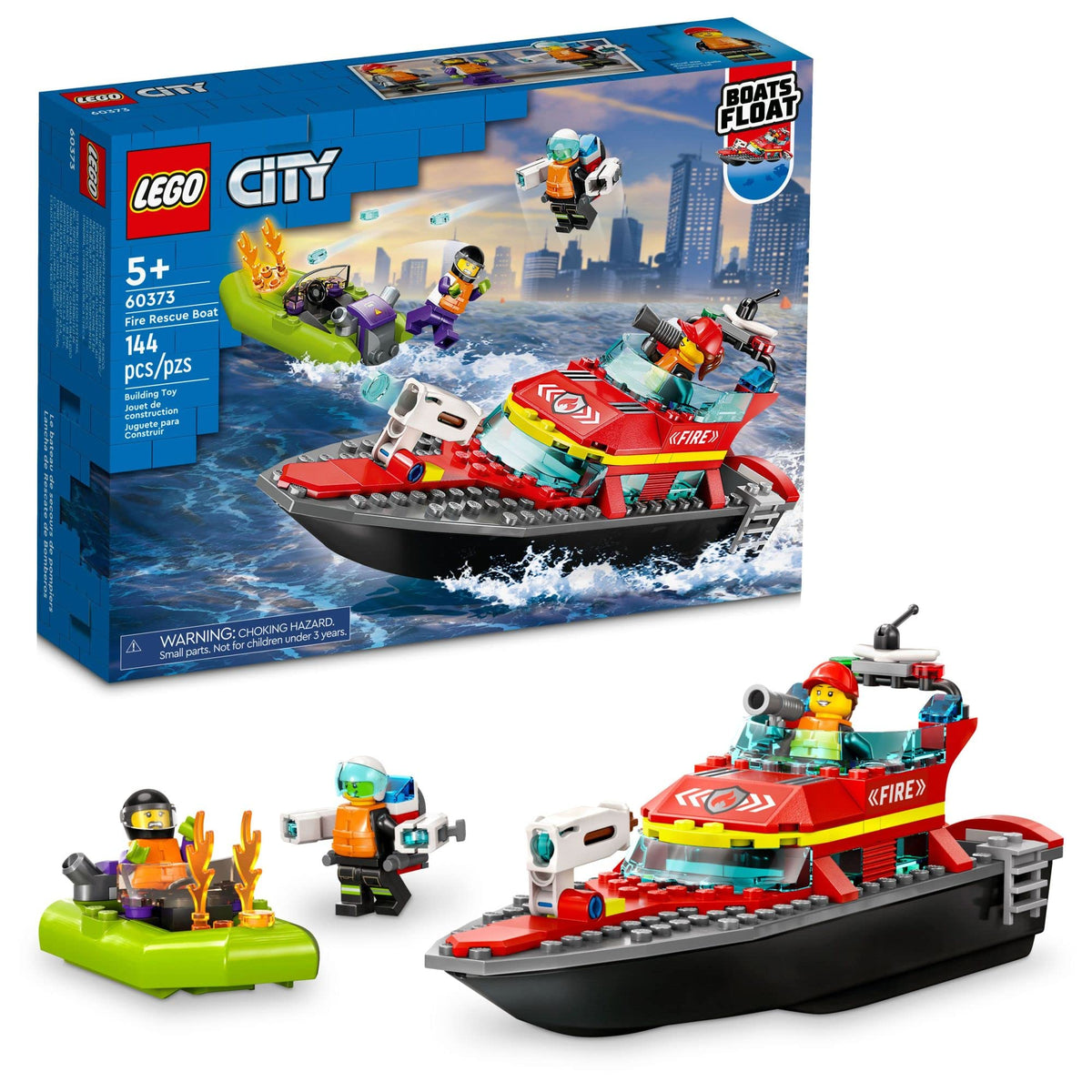 LEGO City Fire Rescue Boat 60373 speedboat on water boosts imaginative play and action