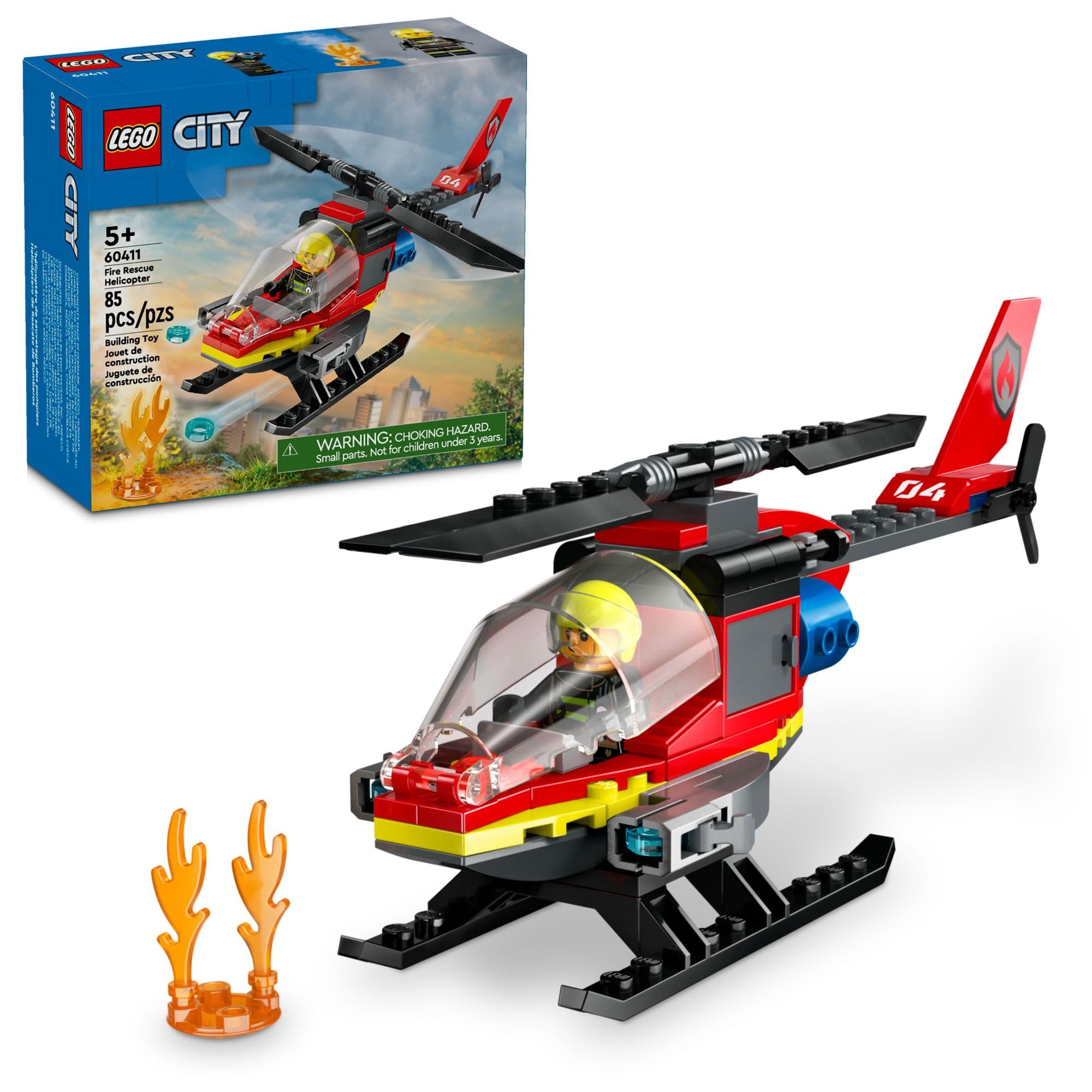 LEGO City Fire Rescue Helicopter 60411 viewed from the front for imaginative rescue play