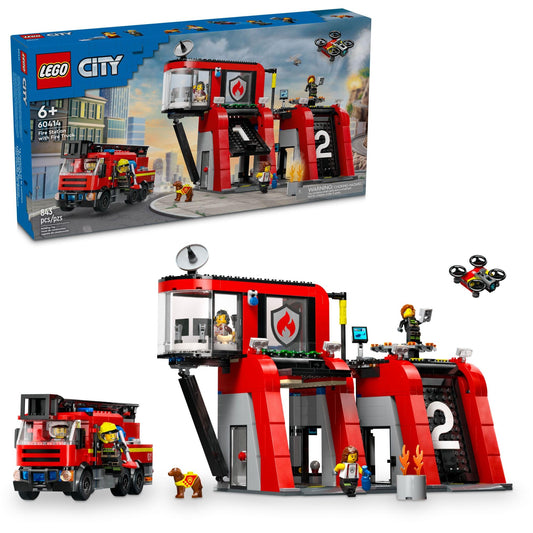 LEGO City Fire Station overview with firefighter minifigures for imaginative play