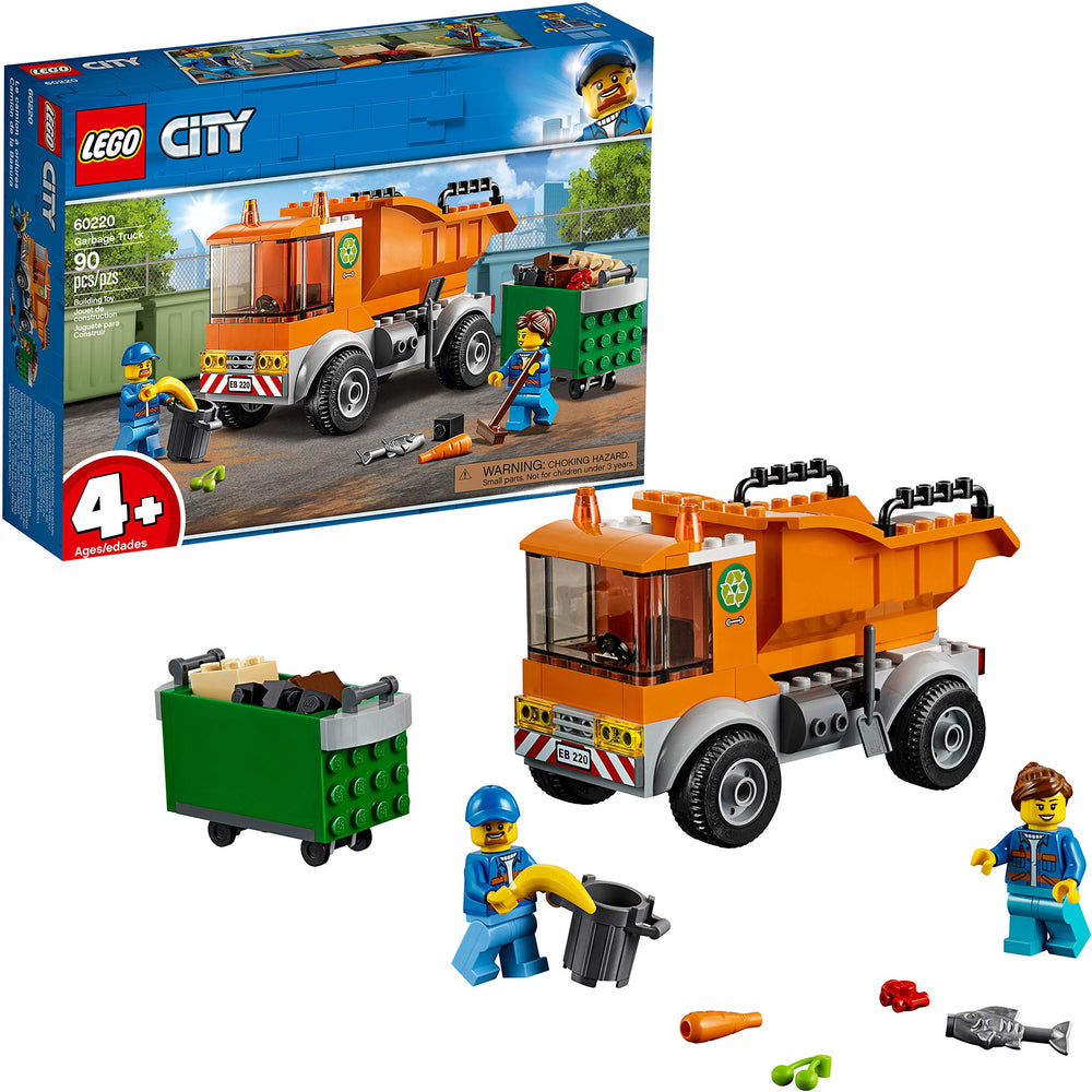 LEGO City Garbage Truck cab lets kids role-play daily city work.