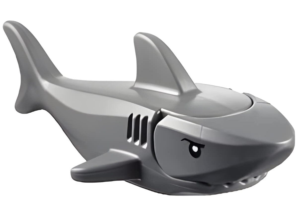 LEGO City Great White Shark figure front view with rounded nose for display and play.