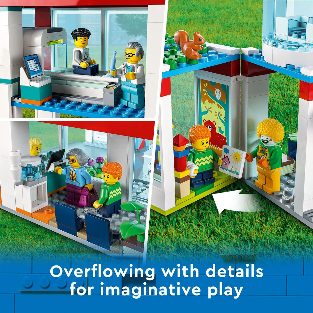 LEGO City Hospital ambulance truck supports quick-response role play.