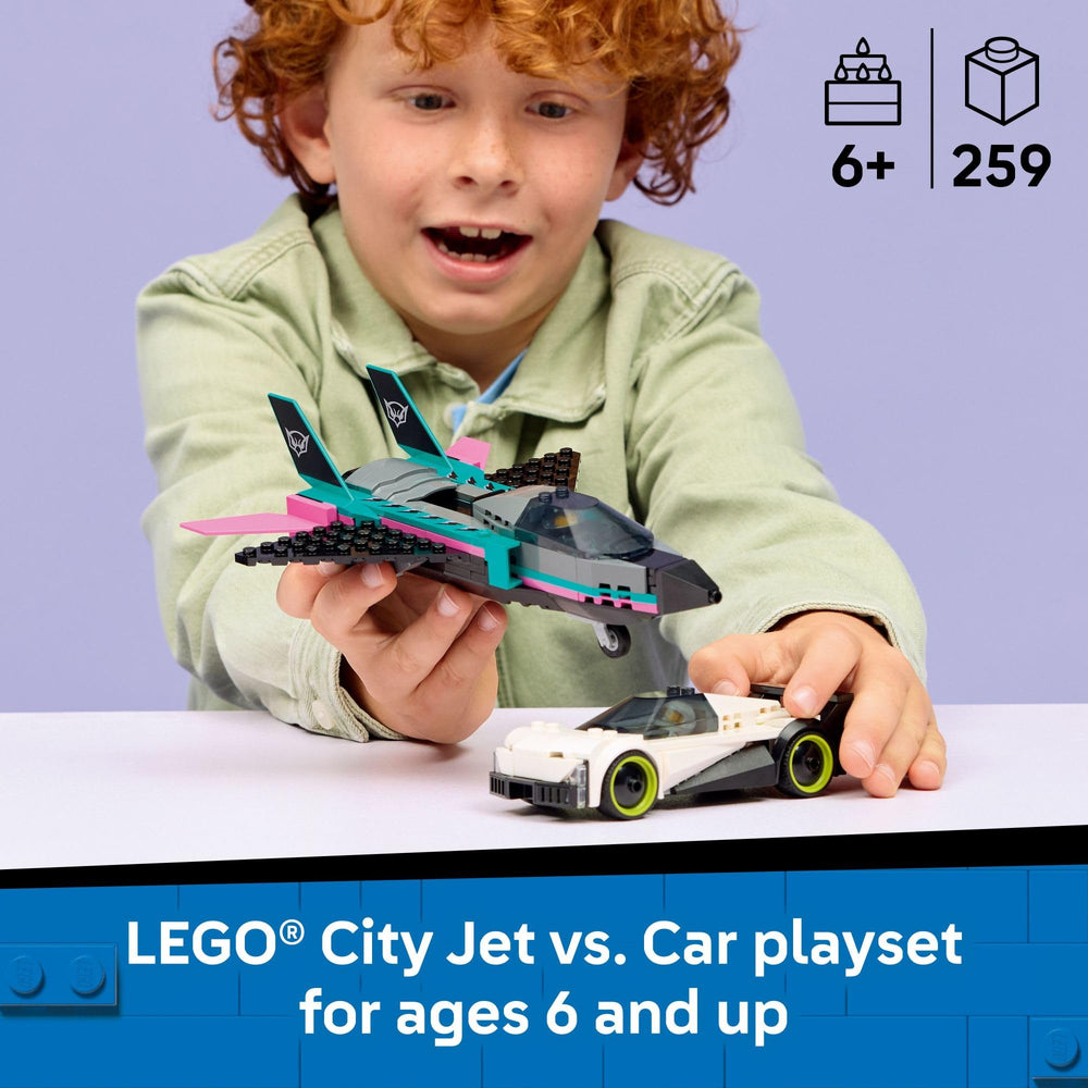 LEGO City Jet afterburners action demonstrates dynamic pretend play.