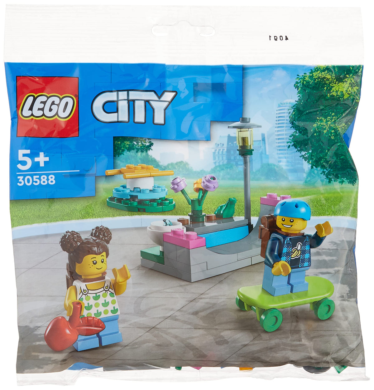 LEGO City Kids Playground 30588 side view, portable playset for imaginative city builds.