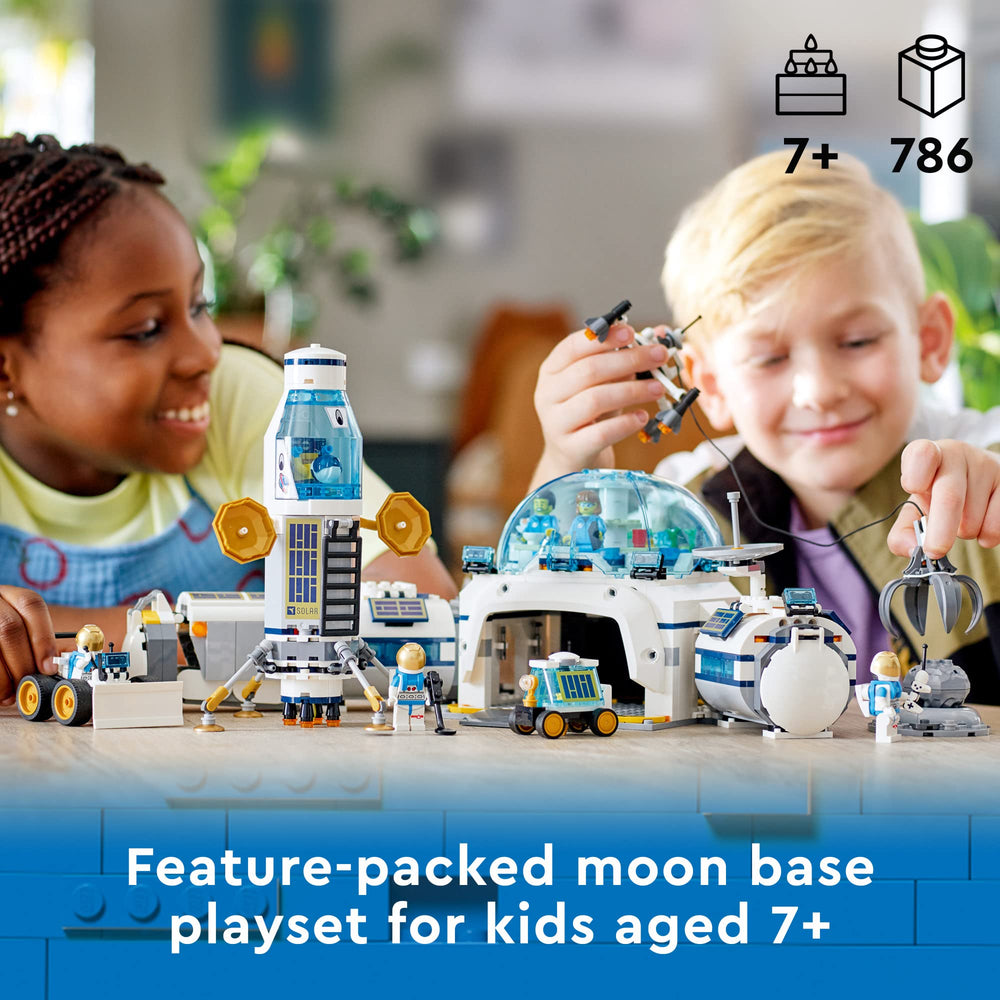 LEGO City Lunar Research Base VIPER rover supports rover exploration and role-play adventures.