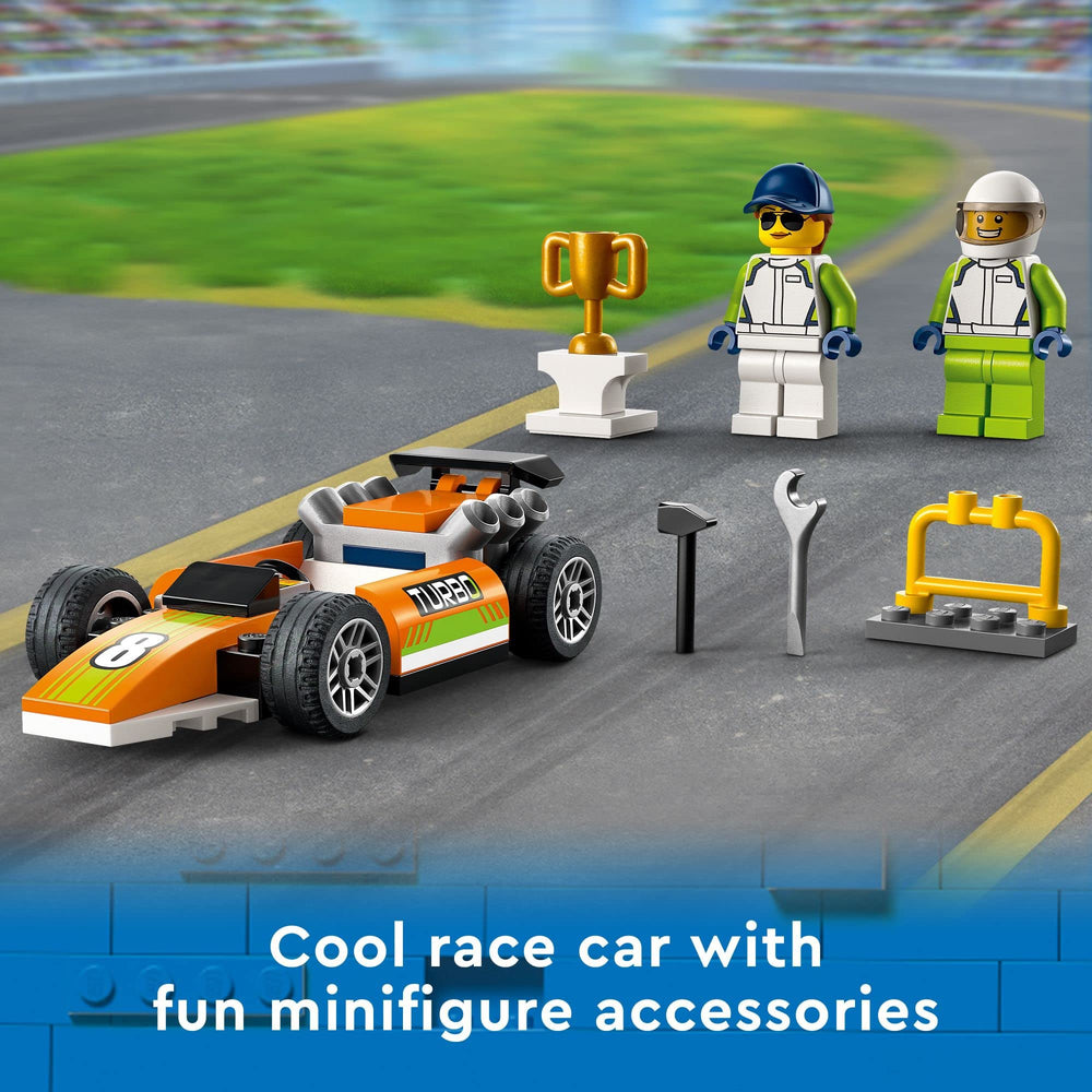 LEGO City mechanic minifigure with tools for pit-stop maintenance scenarios.