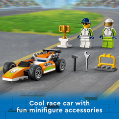 LEGO City mechanic minifigure with tools for pit-stop maintenance scenarios.