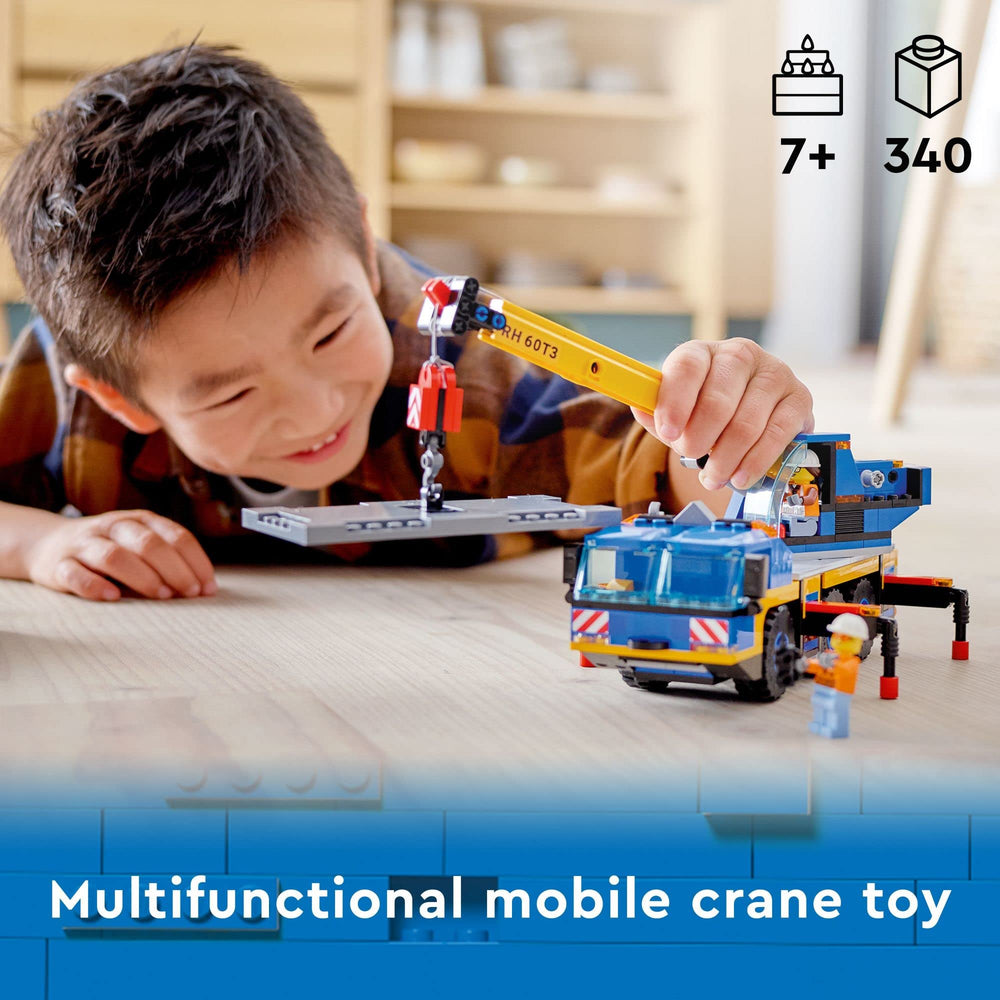 Crane boom extension enables adjustable reach for dynamic construction play.