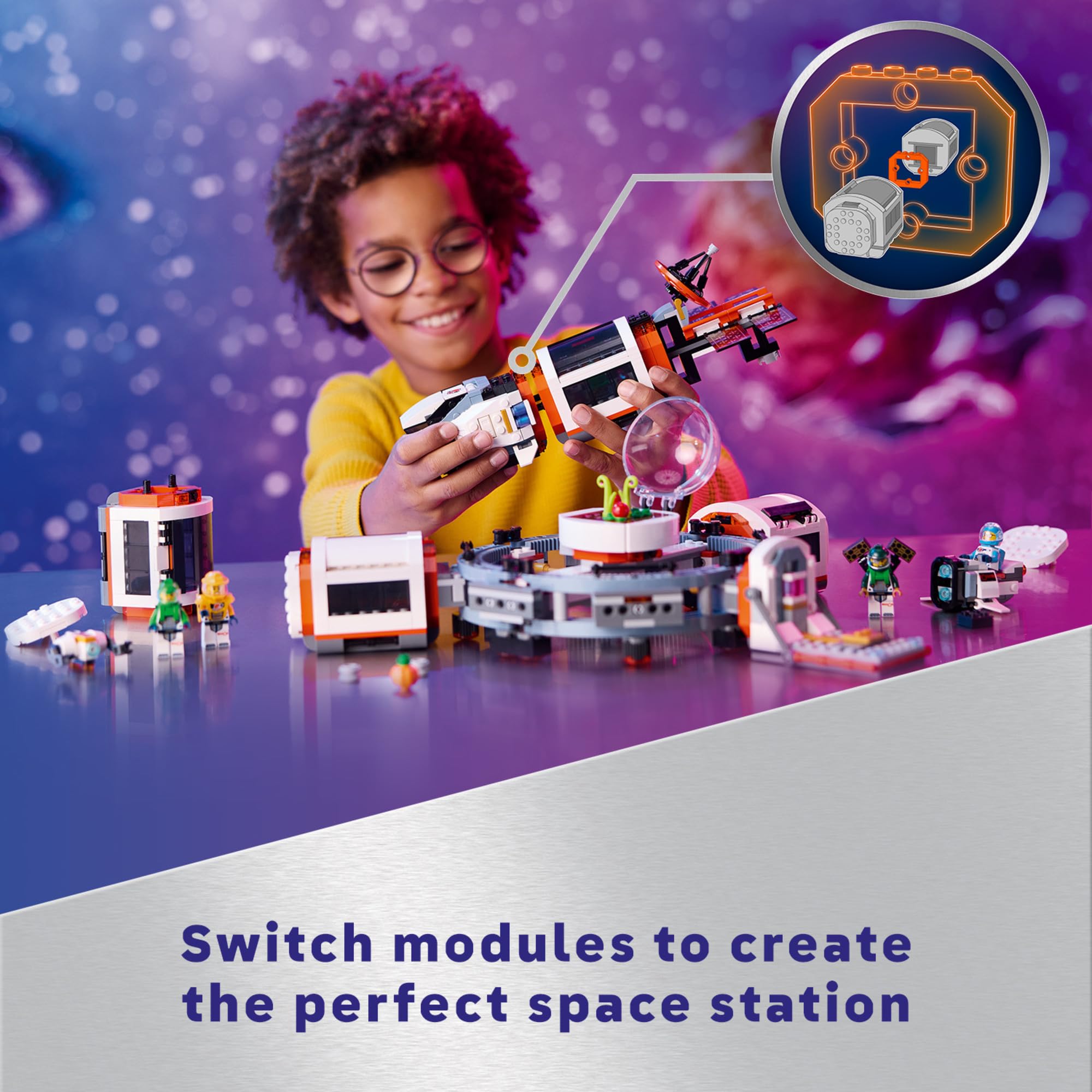 LEGO City Modular Space Station science lab invites mini scientists to explore.