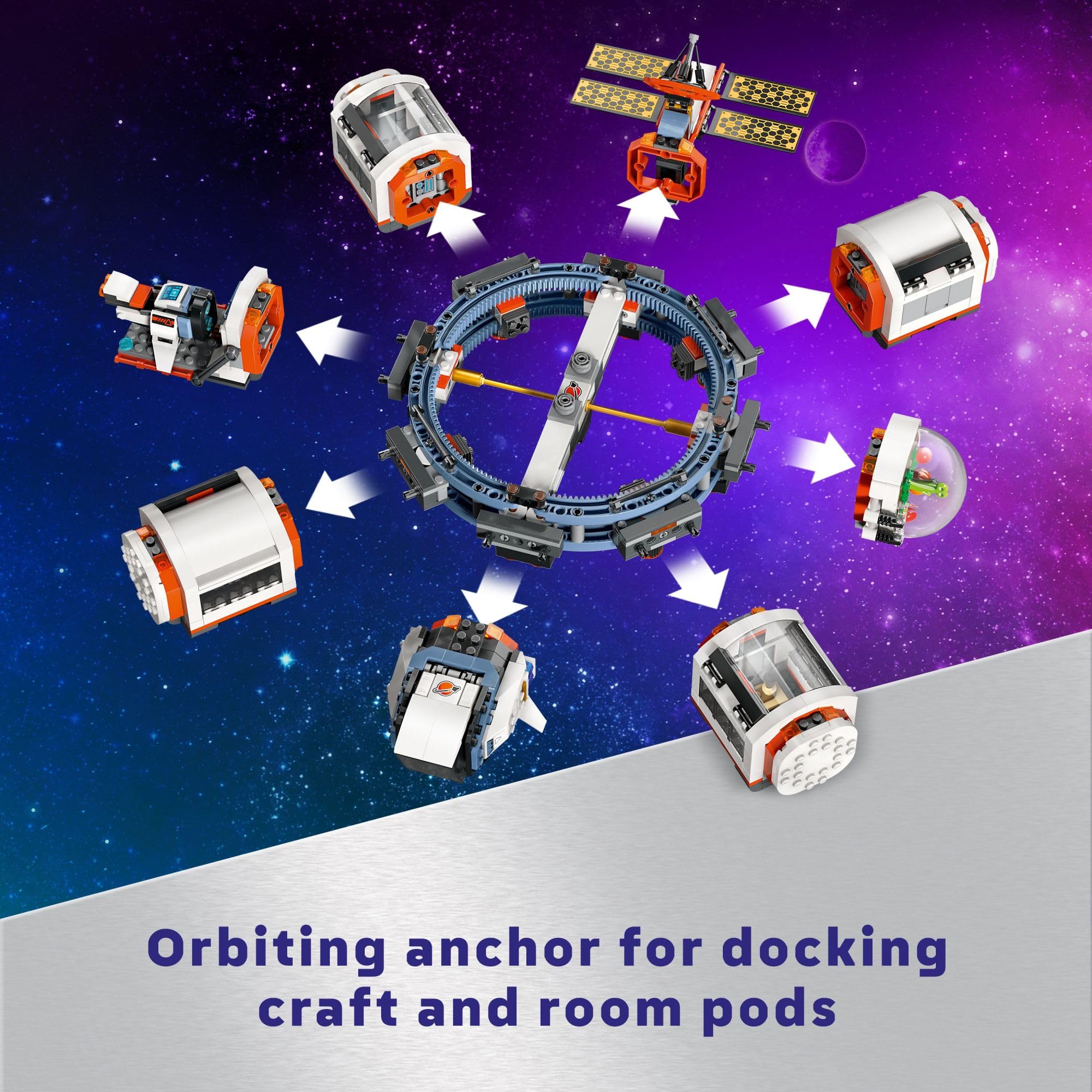 LEGO City Modular Space Station space bike adds dynamic transport for missions.