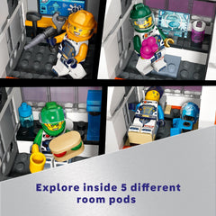 LEGO City Modular Space Station workshop supports hands-on repairs during missions.