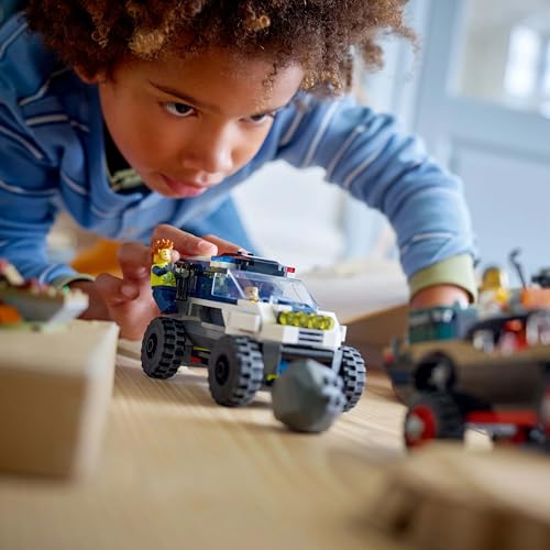 LEGO City Off-Road Police Chase Quad Bike boosts fast-moving chase play.