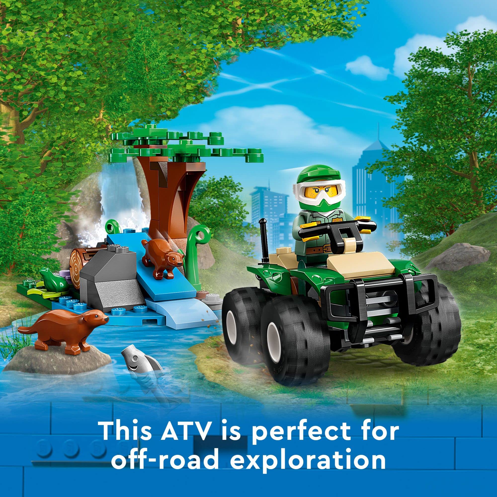 LEGO City park warden minifigure in vehicle adds role-play realism.