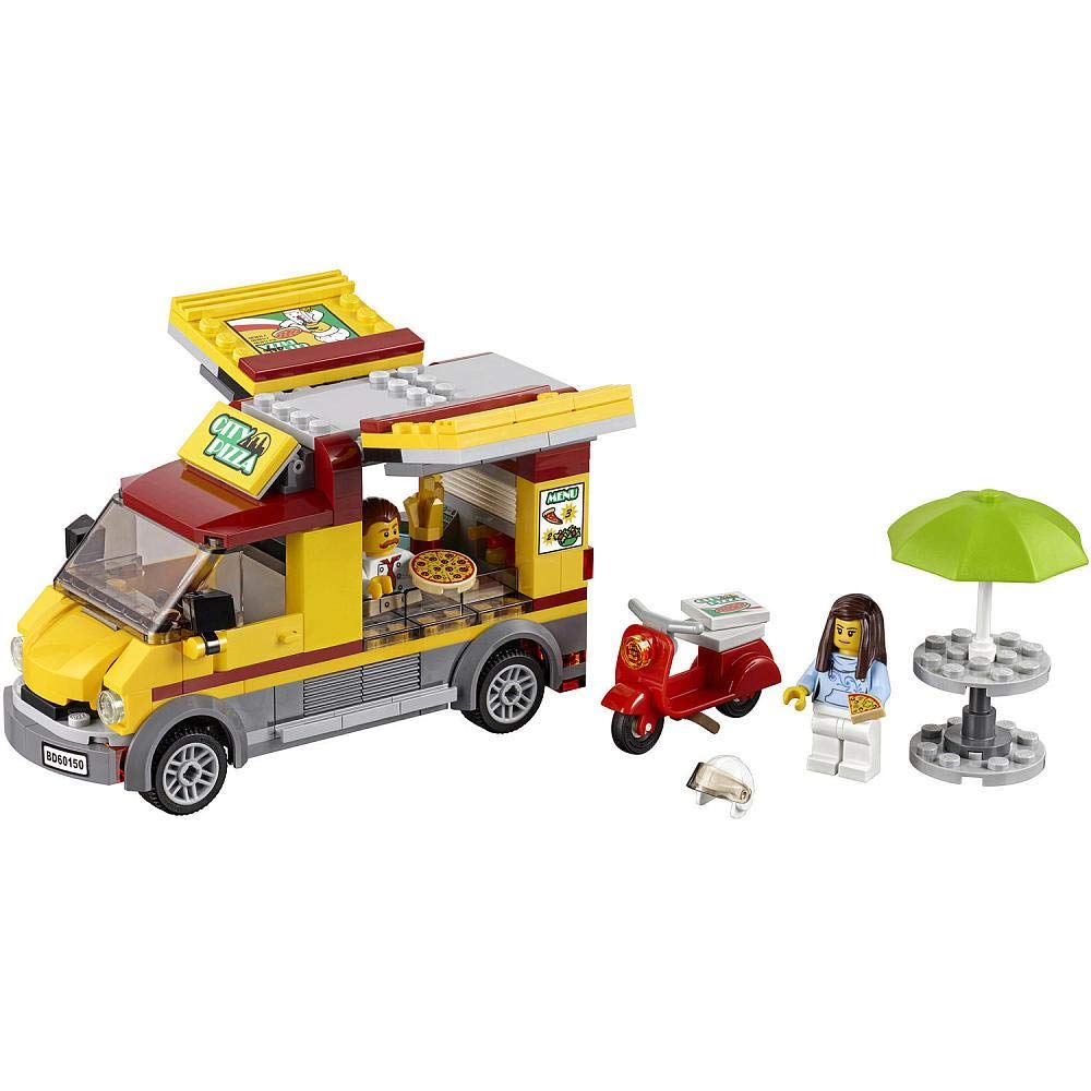 LEGO City Pizza Van 60150 kitchen-area showcases ready-to-serve meals during play.