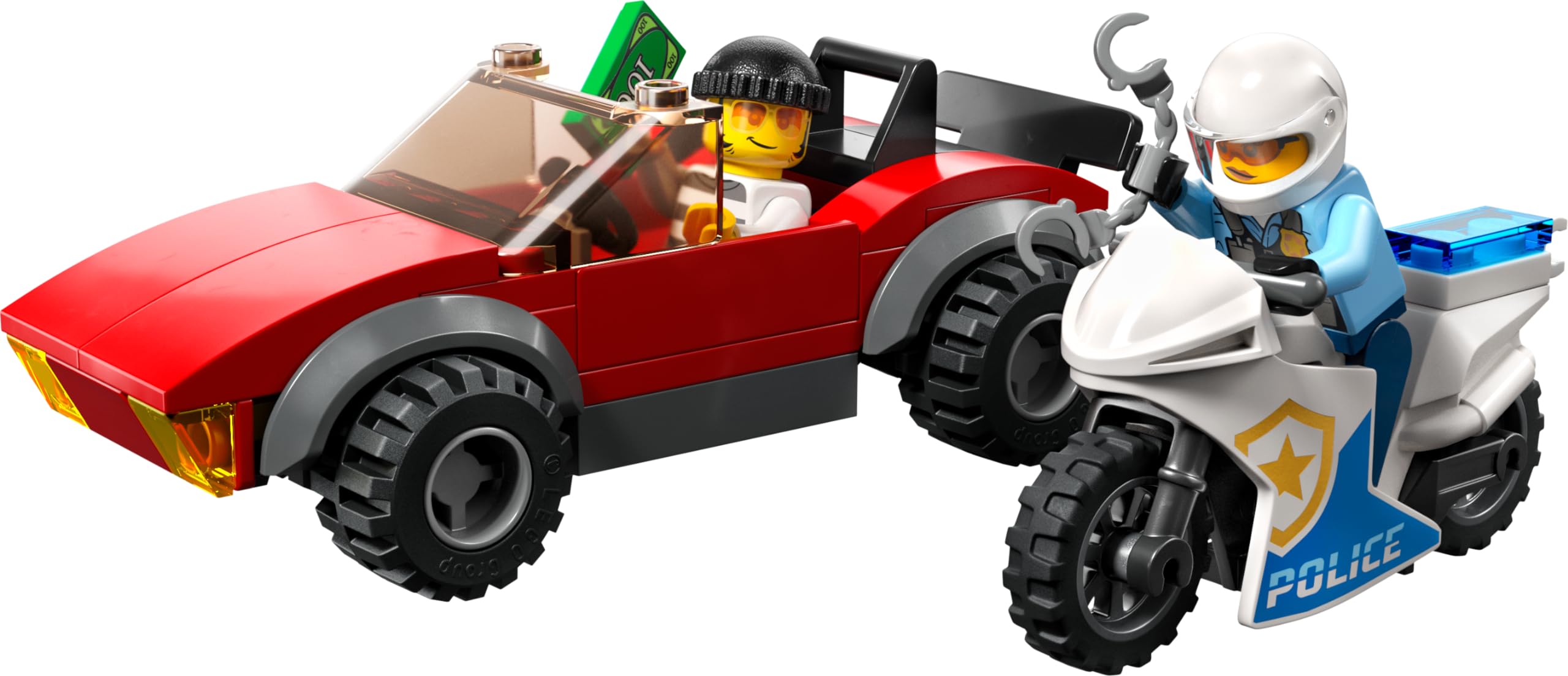 LEGO City Police Bike Chase red race car getaway for fast-paced play
