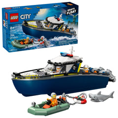LEGO City Police Boat Chase patrol boat on water fuels imaginative hero play.