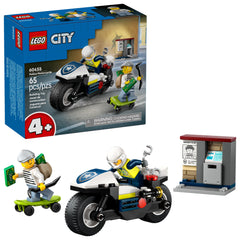 LEGO City Police Motorcycle Chase front view shows action-ready play for kids 4+