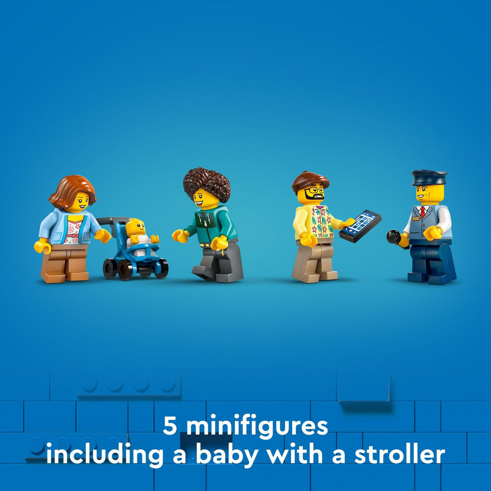 LEGO City red double-decker sightseeing bus includes baby figure with stroller for family stories