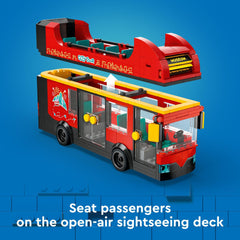 LEGO City red double-decker sightseeing bus destination display rotates to choose routes