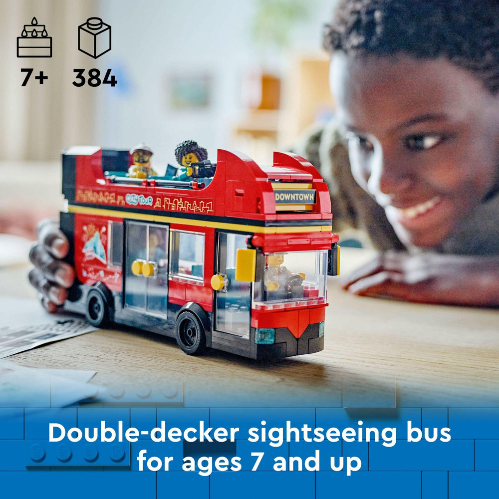 LEGO City red double-decker sightseeing bus open-air deck for imaginative sightseeing play
