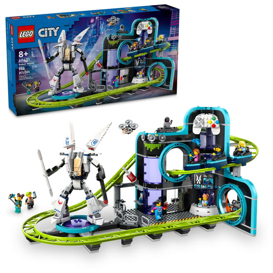 LEGO City Robot World roller-coaster train on tracks for imaginative play