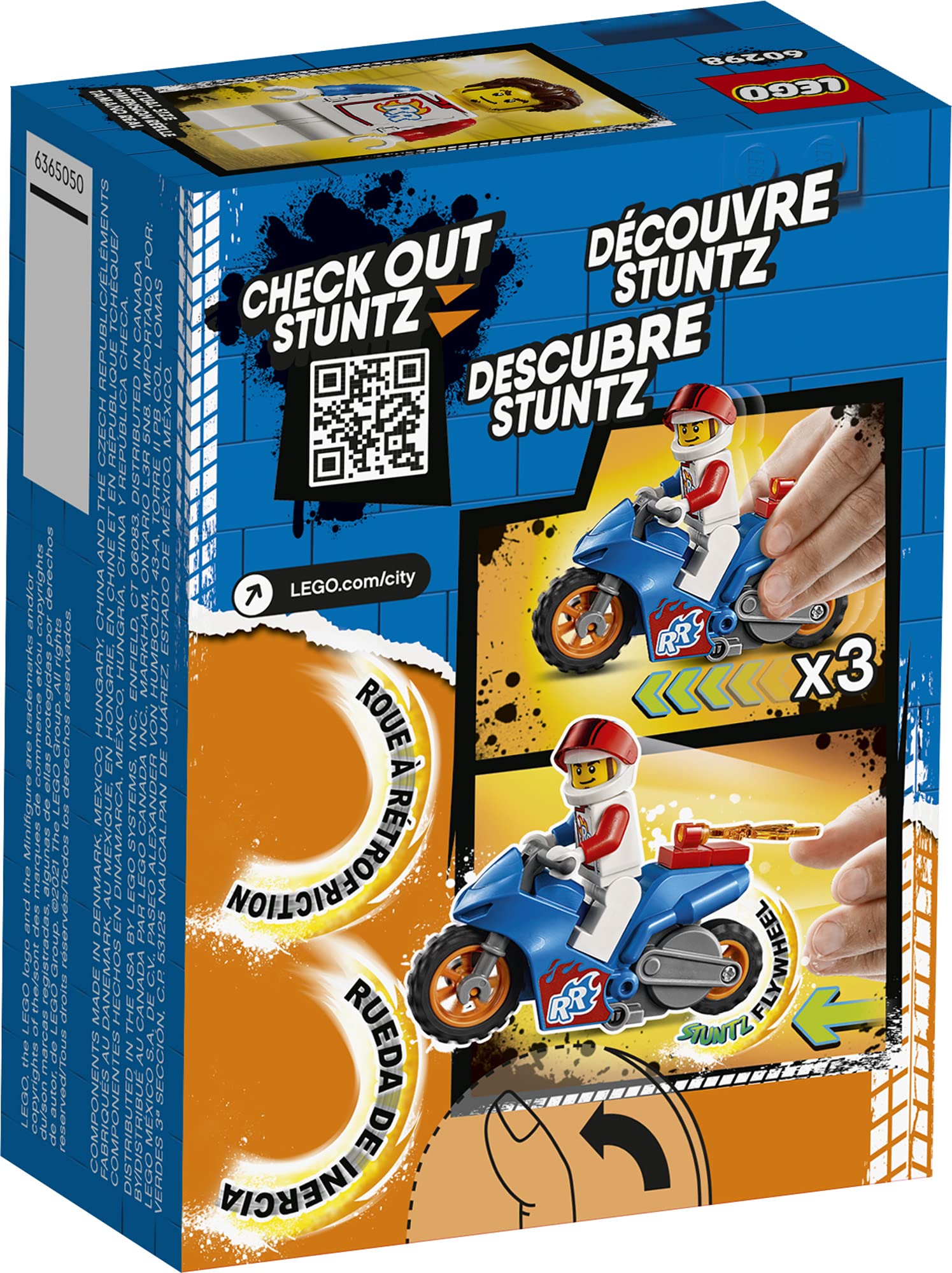 LEGO City Rocket Stunt Bike 60298 close-up of flywheel action for dynamic playtime.