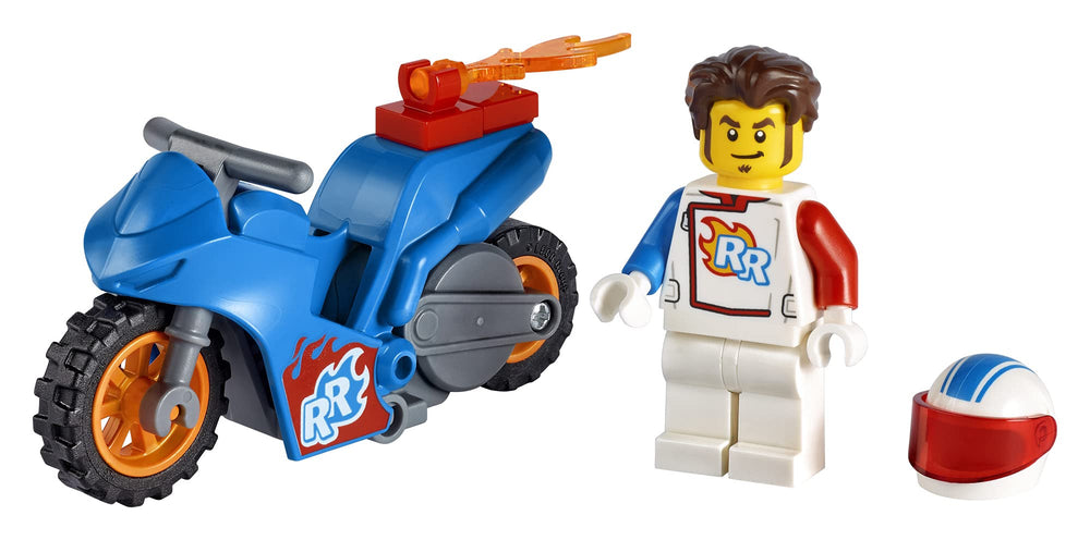 LEGO City Rocket Stunt Bike 60298 front view highlighting the compact stunt bike for play.